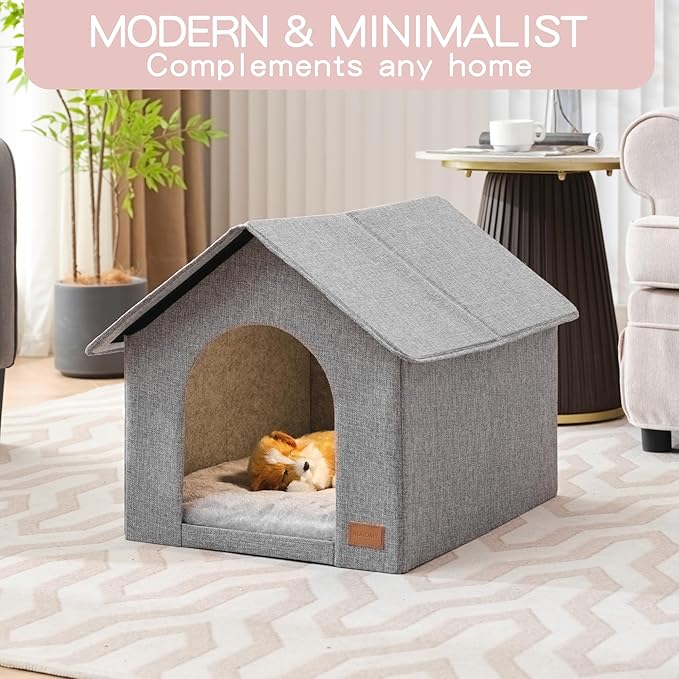 Indoor Dog House for Medium Dogs with Soft Cushion - Semi-Enclosed Warm Cave Bed for Pets Up to 20.8" Long