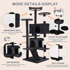 Heavy Duty Cat Tree Tower, 54" Tall Cat Tower for Indoor Cats with Cat Scratching Post with Bed, Cat Condo, Hanging Ball, Multi-Level Cat Climbing Tower Cat Trees Furniture Activity Center, Dark Grey