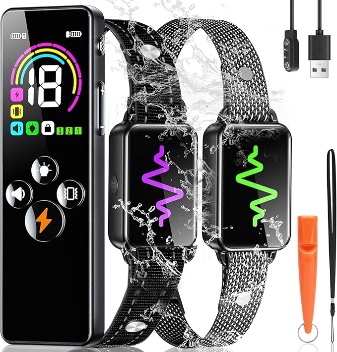 Dog Training Collar, 2 Dogs Shock Collar with Remote Control, 4 Training Modes Vibration, Beep, Shock, IP67 Waterproof Keypad Lock Rechargeable E-Collar for Small Medium Large Dogs