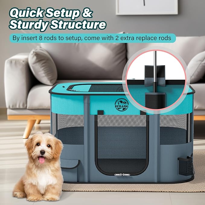 Puppy Playpen Cat Dog Crate: Play Pen Indoors Pet Playpens Portable Foldable Cage Kennel House for Medium Small Medium Kitten Rabbit Guinea Pig Hamster with Food Bowl (M)