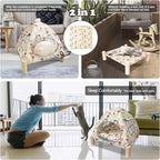 2-in-1 Elevated Cat Tent Cat House, Quick Assembly and Disassembly, Portable Indoor/Outdoor Cute Cat Bed Cave-Butterfly and Flower