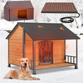 GUTINNEEN Heated Dog House Outdoor for Winter, Extra Large Dog Kennel with Metal Frame for Large Breeds, Insulated Dog Shelter with Heated Pad and Insulated Liner, Waterproof Asphalt Roof, Large Porch