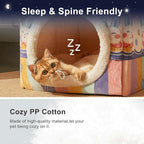 JIUPETY Cute Cat Beds for Indoor Cats, Foldable Cat House with Non-Slip Bottom, S Size Kitten Bed for 0-6 Lb Dogs and 0-8 Lb Cats, Rainbow
