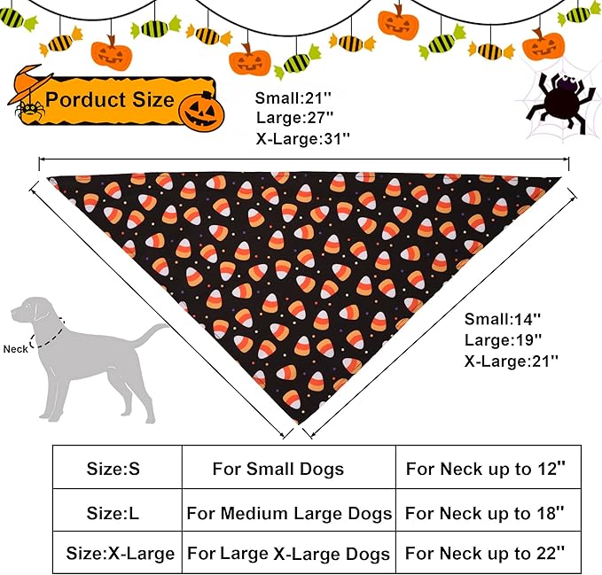 ADOGGYGO 4 Pack Halloween Dog Bandana, Pumpkin Ghost Dog Scarf Bib, Puppy Halloween Bandanas Costume Accessories for Small Dogs (Small)