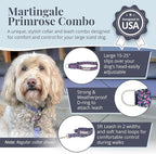 Lucky Love Dog Martingale Dog Collar & Leash - Adjustable, No-Slip, Durable, Comfortable, Soft Webbing, & Stylish Patterned Collar & Leash Set for Male and Female Dogs - Primrose Combo, Large