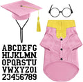 5 Pcs Dog Graduation Costume Set Include 2026 Pet Graduation Gown with Stole Puppy Grad Cap Lensless Glasses DIY Letter Stickers for Dogs Cats Holiday Costume Accessory(Pink Yellow,M)