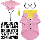 5 Pcs Dog Graduation Costume Set Include 2026 Pet Graduation Gown with Stole Puppy Grad Cap Lensless Glasses DIY Letter Stickers for Dogs Cats Holiday Costume Accessory(Pink Yellow,L)