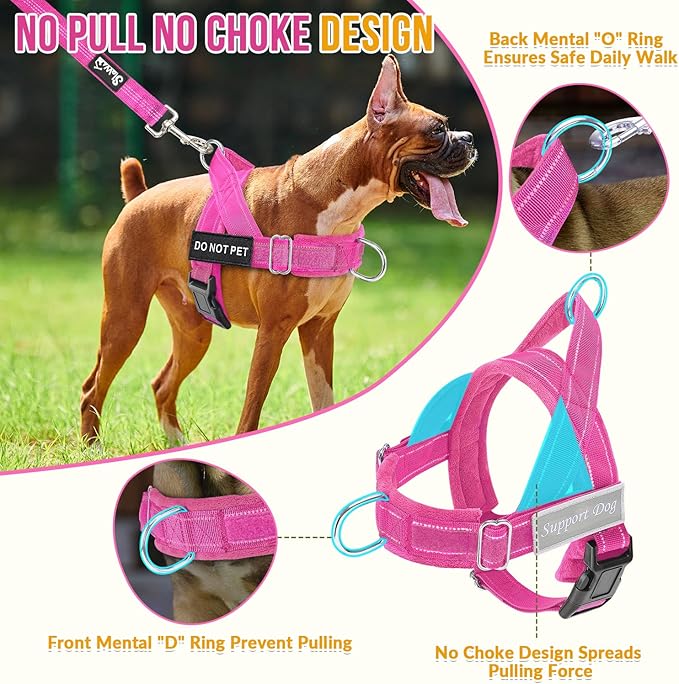 Lukovee No Pull Dog Harness & Leash Set - Heavy Duty Dog Vest Harness with Soft Padded for Medium Large Dogs, Adjustable Reflective Tactical Pet Harness for Easy Walk and Training (S, FU)