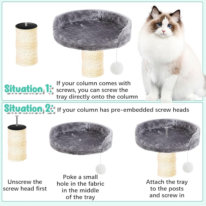 2 Pcs 13.39 Inches Semi Edged Cat Tree Replacement Parts Cat Tree Tower Accessories with Hanging Elastic Strings Pom Pom Toys for Platform Perch Shelves(Gray)