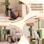 Tangkula Cactus Cat Tree, 63 Inch Tall Cat Tower with Sisal Scratching Posts, 2 Perches, 2 Cat Condos, Hammock, 2 Balls, Ramp, Washable Cushions, Green Cute Cat Tree Tower for Indoor Cats