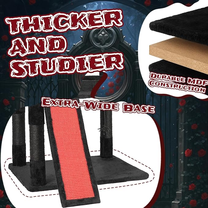 Gothic Cat Tree with Coffin Bed,53" Cat Tower with Spacious Cat Condo，Scratching Posts，Spider Hanging Ball，Multi-Level Cat Activities Furniture for Large Cats, Black Halloween