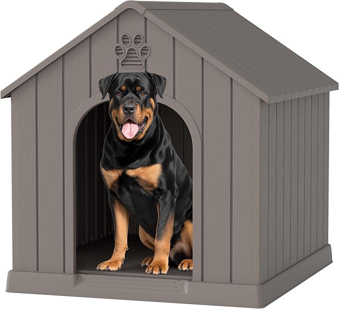 Bifanuo Large Dog House for Outdoor & Indoor, Waterproof Puppy Shelter with Air Vents & Elevated Floor, Easy Assemble Sturdy Dog Kennel for Large Dogs(Grey,36.2''L×38''W×38''H)