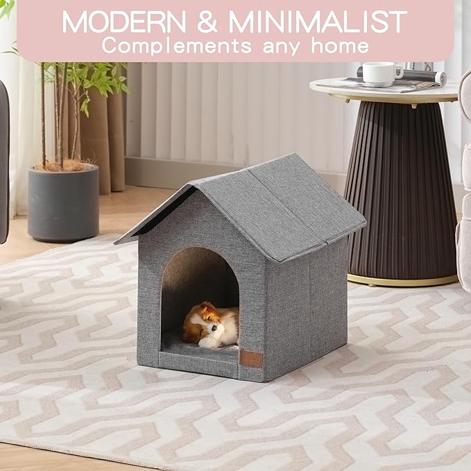 Indoor Dog House for Small Dogs with Soft Cushion - Semi-Enclosed Warm Cave Bed for Pets Up to 15.7" Long