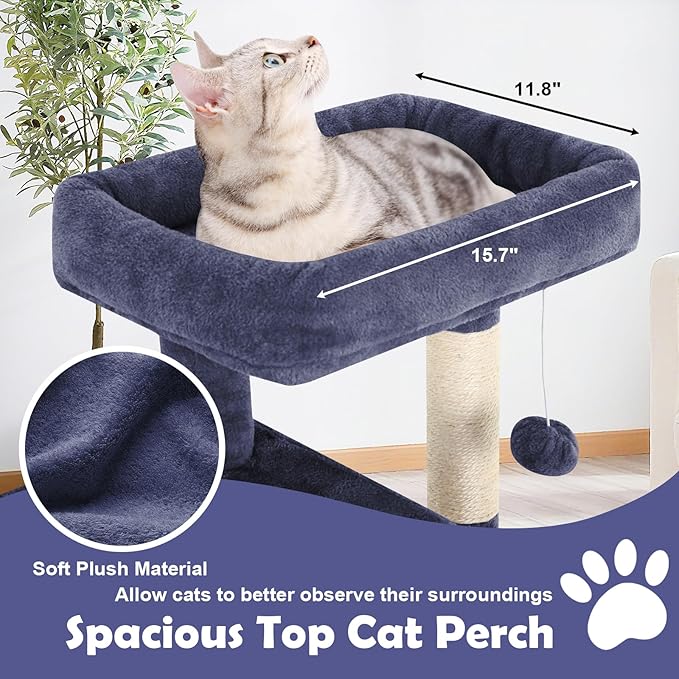 Cat Tree Tower, 36 Inches Cat Condo Houseswith Scratching Posts, Ramp, Plush Perch & 2 Spacious Condos, Stable for Multiple Cats Kittens House & Small Room(Dark Grey)