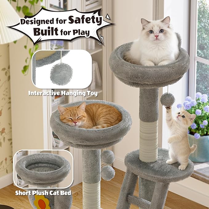 72in Cat Tree Tall Cat Tower for Indoor Cats with Transparent Capsule, Sisal Scratching Posts, Plush Perches, Multi-Level Cat Activity Center Furniture for Kittens and Large Cats (Gray, 72.05in)