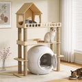 Wood Cat Tree for Automatic Litter Box, 60.2 Inch Tall Modern Cat Tree Tower with Litter Box Enclosure, Multi-Level Wooden Cats Tower Furniture with Scratching Posts, Condo House for Indoor Cats