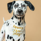Happy New Year Dog Bandana | 100% Unbleached Cotton Adjustable Triangle | Made in USA | New Year's Eve | Celebration | Cheers to 2026 |Natural, One Size (970)