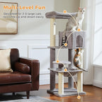 PETEPELA 58" Large Cat Tree for Big Adult Cats up to 25 lbs, Heavy Duty Cat Tower w/Extra-Thick Scratching Posts [φ3.9”], XL Hammock & Spacious Condo, Study Cat Furniture for Maine Coons, Grey