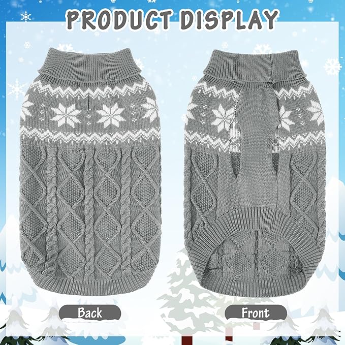 Warm Winter Dog Sweater - Cold Weather Pet Clothes for Small Medium Large Dogs Indoor Outdoor, Soft Classic Knit Puppy Apparel, Grey, L