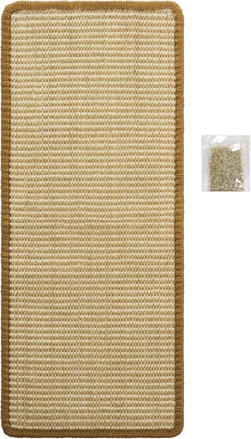 SAFAVIEH Cat Scratch Mat Pad Collection, 12" x 20" Oval, Beige, Sisal & Jute Boucle Weave, Velcro & Slip Resistant Backing