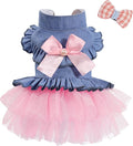 Dog Dress, Fashion Puppy Tutu Princess Dresses for Small Dogs Girl, Sweet Skirt with Dog Bowknot Clips, Spring Dog Cat Clothes Pet Apparel (Denim Princess Dress, X-Small)