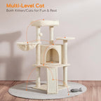 Yaheetech Cat Tree, 42in Play Tower for Indoor Cats, Kitten House with Large Perch & Scratching Posts & Cozy Condo & Scratching Ramp, Cat Furniture Activity Center, Beige