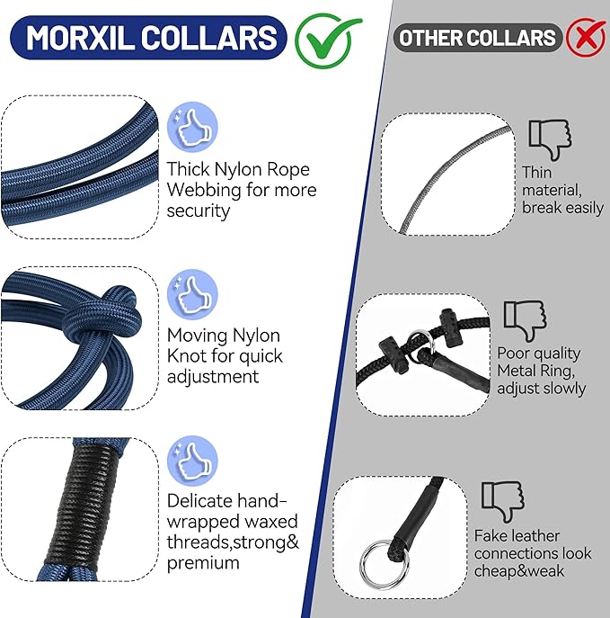 Slip Dog Collar, Nylon Rope Dog Choker Collars with Adjustable Stopper, Heavy Duty Collar for Medium Dog Training (Navy Blue)