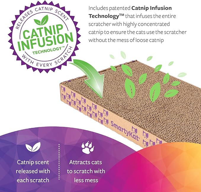 SmartyKat Super Scratcher+ Corrugated Cat Scratcher, Catnip Infusion Technology - Brown, Double Wide