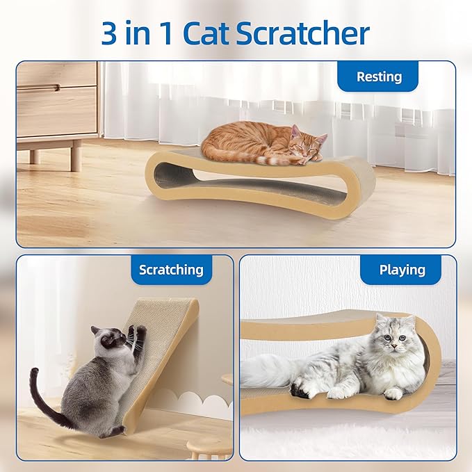 Simple Delxue 3 in 1 Cat Scratcher Cardboard, Cat Scratching Board Furniture Protector, Cats Scratching Post, Cat Beds for Indoor Cats, Infinity Shape, X-Large