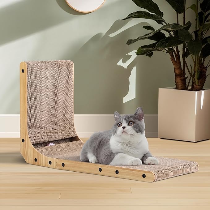 KIGOTY Cat Scratcher,27 Inch L Shape Cat Scratch Pad, Vertical Cats Scratcher Board, Cat Scratchers for Indoor Cats, Cardboard Cat Scratching with Ball,Cat Toys