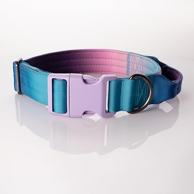 Tactical Dog Collar with Control Handle - Adjustable, Heavy Duty, Training and Walking for Medium and Large Breeds (Purple Blue, S: 15'' - 18'')