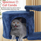 Cat Tree, 36 Inches Indoor Cat Tree Tower Condo, Natural Sisal Cat Scratching Post with Cozy Bed, Small Cats Tree for Kittens, Soft Perch & Cute Toys, Navy Blue