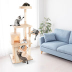PETMAKER 4-Tier Deluxe Cat Tower - Large Scratching Board, 6 Scratch Posts, Napping Perches, Kitty Condo Hut, 2 Hammocks and Hanging Toys