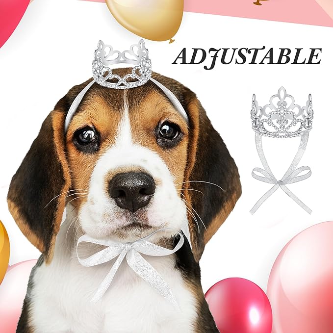 2 Pcs Dog Crown Headband Dog Tutu Dress Set Crystal Rhinestone Tiara Crown Tutu Skirt Pet Dress Costume for Puppy Birthday Party Wedding Photo Prop Costume(Small,Pink Purple)