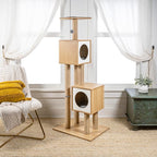 CTR1011A Sawyer 56" 3-Tier Minimalist Jute Cat Tree Condo with Scratching Posts, and Fuzzy Toy, Brown/White