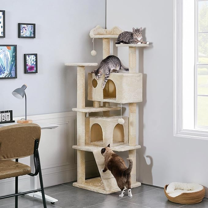 Topeakmart 70in Cat Tree, Multi-Level Cat Tower with Scratching Post Dangling Ball and Condos Cat Furniture for Indoor Cats, Beige