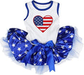 Petitebella USA Heart Puppy Dog Dress (White/Blue Stars, XXX-Large)