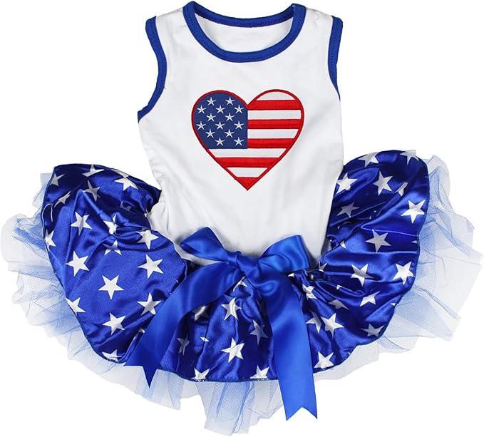 Petitebella USA Heart Puppy Dog Dress (White/Blue Stars, XXX-Large)