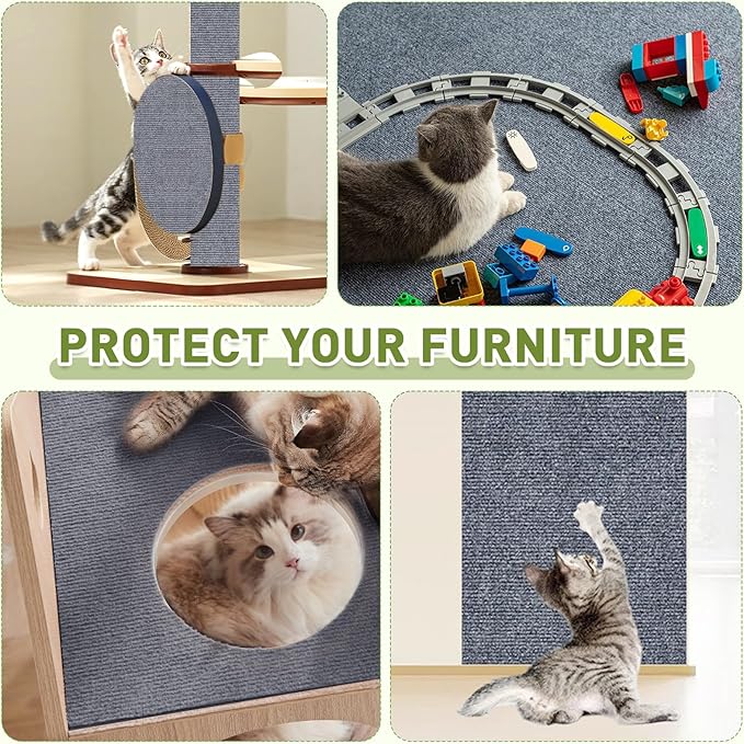 Cat Scratch Furniture Protector for Couch, Wall & Door Guard, Trimmable Self-Adhesive Scratch Pad, DIY Climbing Mat, Deterrent, Scratching Post Replacement (39.4''x15.8'', Light Gray)