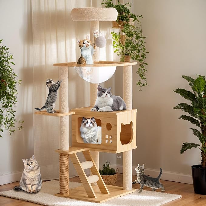 48.8" Cat Tree, Tall Cat Climbing Tower, Cats Trees with Hammock and Scratching Post, Cats Housesr for Indoor.