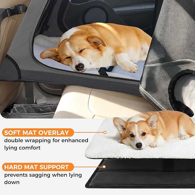 Snagle Paw Portable Dog Crate for Car Travel,Metal Frame Pet Crate,Pet Carrier for Car Back Seat Secures with Headrest Strap and Seatbelt,L,Gray