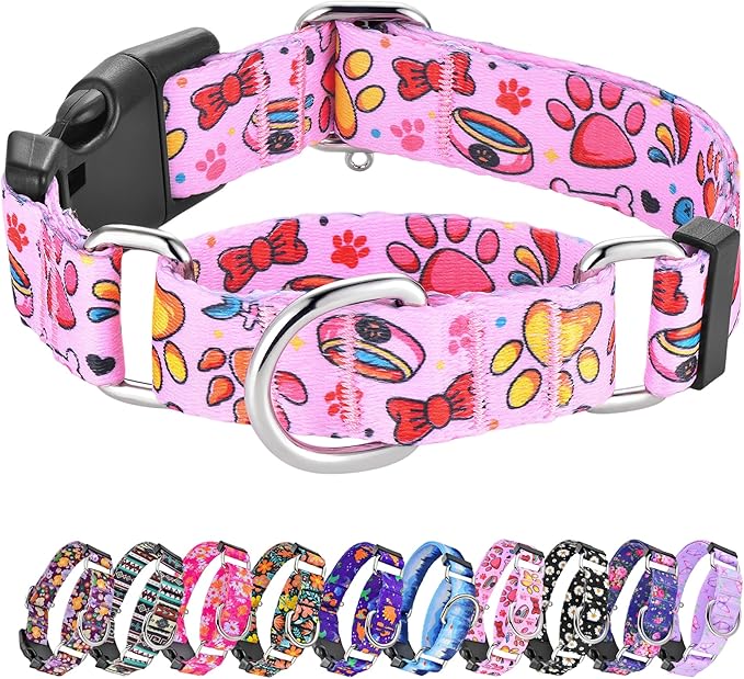 Hikiko Martingale Collar for Dogs Cute Girl Pink Dog Collars with Anti Pulling Dog Collar for Small Medium Large Dog（Pink Bowl,Large）