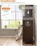 Modern Wood Cat Tree for Indoor Large Cats, 56 Inch Tall Cat Tower with Perch Bed, Multi-Level Trees with 2 Hammock, Cat Condo, Scratching Board, Removable Pads, Cat Furniture, Greige