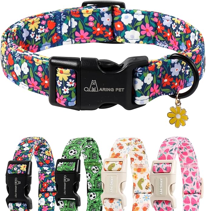 ARING PET Girl Dog Collar, Cute Spring Summer Floral Puppy Pet Collars for Small Medium Large Dogs-M