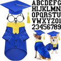 5 Pcs Dog Graduation Costume Set Include 2026 Pet Graduation Gown with Stole Puppy Grad Cap Lensless Glasses DIY Letter Stickers for Dogs Cats Holiday Costume Accessory(Blue Yellow,L)