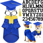 5 Pcs Dog Graduation Costume Set Include 2026 Pet Graduation Gown with Stole Puppy Grad Cap Lensless Glasses DIY Letter Stickers for Dogs Cats Holiday Costume Accessory(Blue Yellow,L)