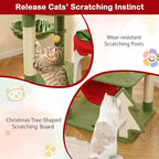 PETSITE 52 inch Cat Christmas Tree, Multi-Level Cat Tower with Sisal Scratching Posts & Board, Cat Condo, Basket Bed, and Detachable Hammock, Cute Cat Tree for Indoor Cats