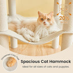 Large Modern Cat Tree - 70 inch Tall Cat Tower for Indoor Cats, Multi-Level Cat Condo with 7 Fully Wrapped Scratching Posts,2 Spacious Perches, Hammock, Cozy Pad & Dangling Balls-Light Brown