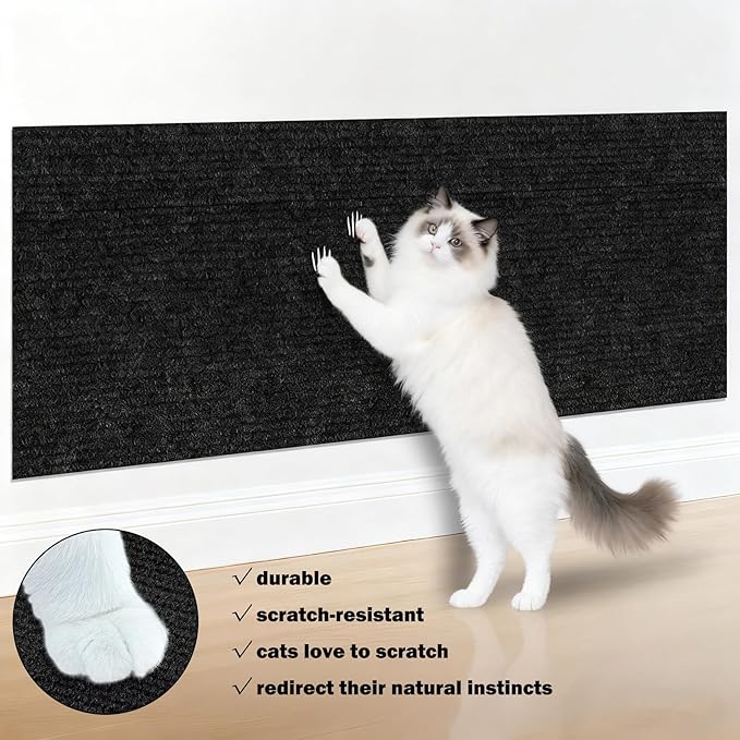 ICOOP Couch Protector from Cat Claws 15.8"×47.2" Anti Scratch Furniture Protector Black Cat Scratch Mat Self-Adhesive Trimmable Scratch Pad for Cats DIY Sofa Corner Wall Scratchers for Indoor Cats