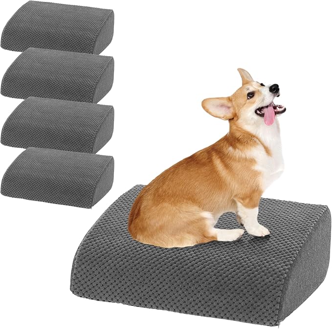 40D Dog Ramp for Stairs for Small & Senior Dogs and Cats – Non-Slip Stair Ramp for Dogs with Gentle Slope, Pet Ramp with Washable Cover & Self-Sticky Pads for Safe Climbing Easy Install(Grey, 5 Pack)